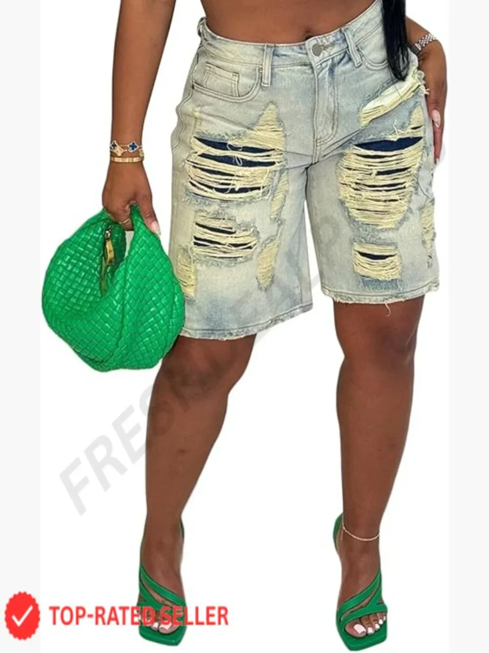Baggy Ripped Denim Shorts High Waist Straight Wide Leg Y2K Casual Bermuda